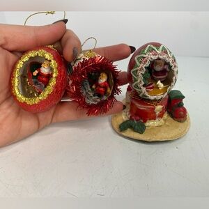 3 ! Hand-Crafted Real Egg Diorama Ornament– Santa Dog – Christmas Easter
